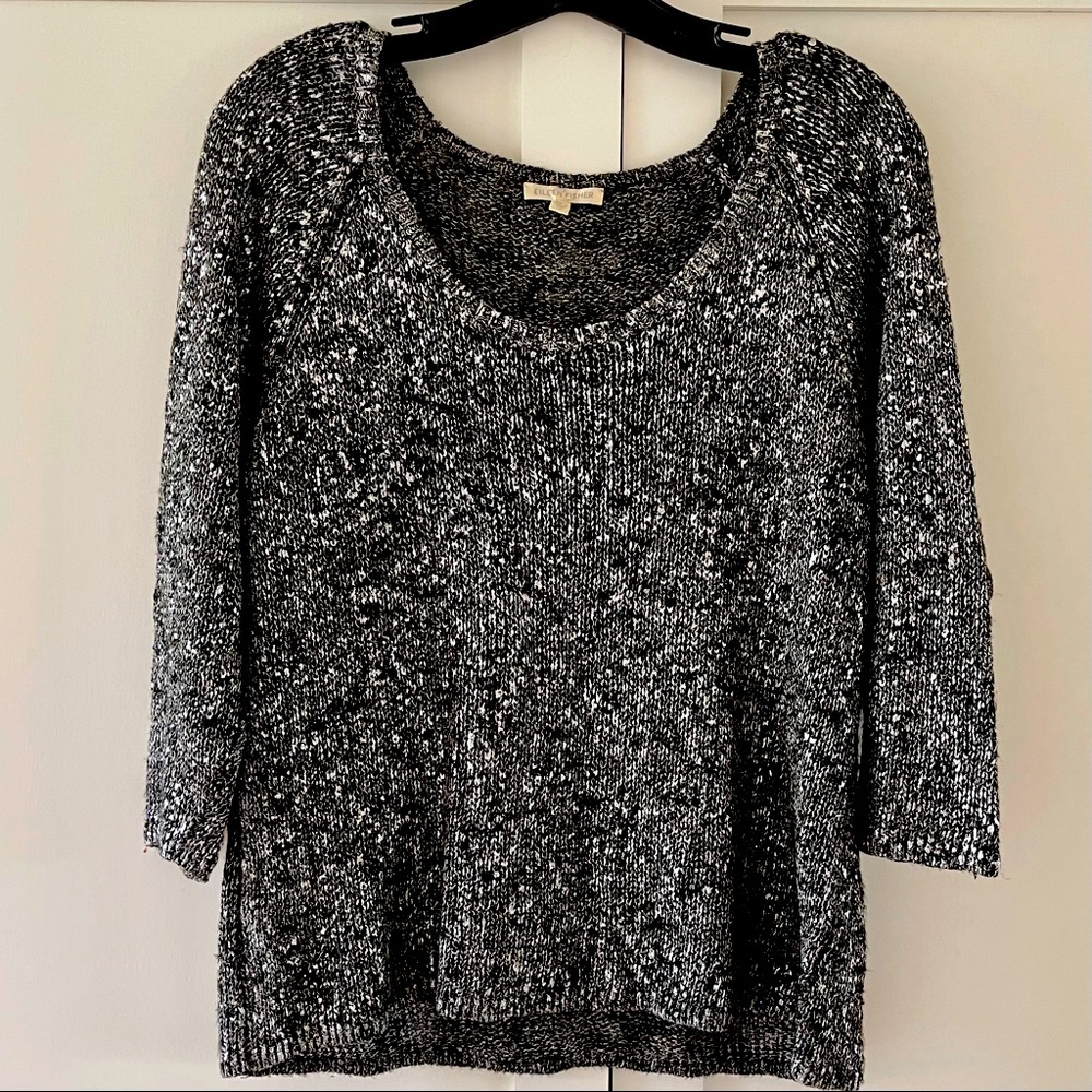 Eileen Fisher Silver & Black Scoop-neck Pullover, sz M